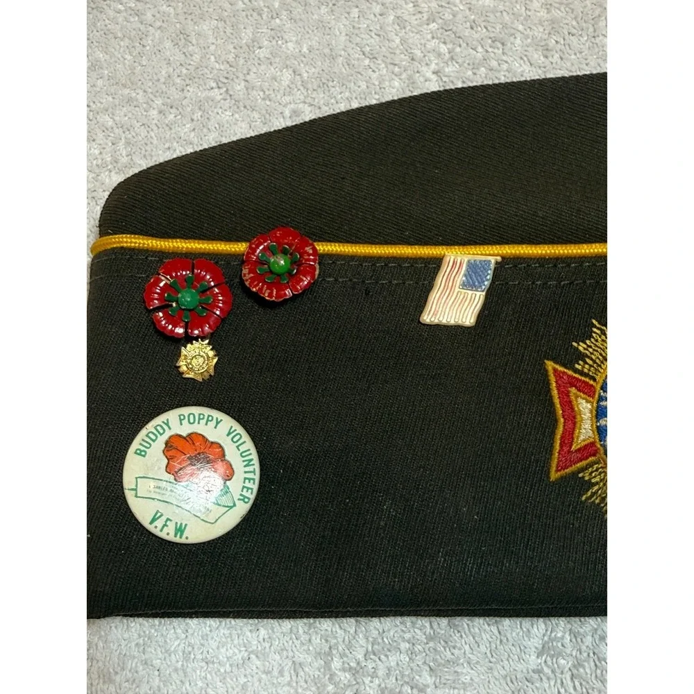 Vintage VFW Garrison Cap Post 3651 Midland Michigan Life Member Hat Pins 7 1/8